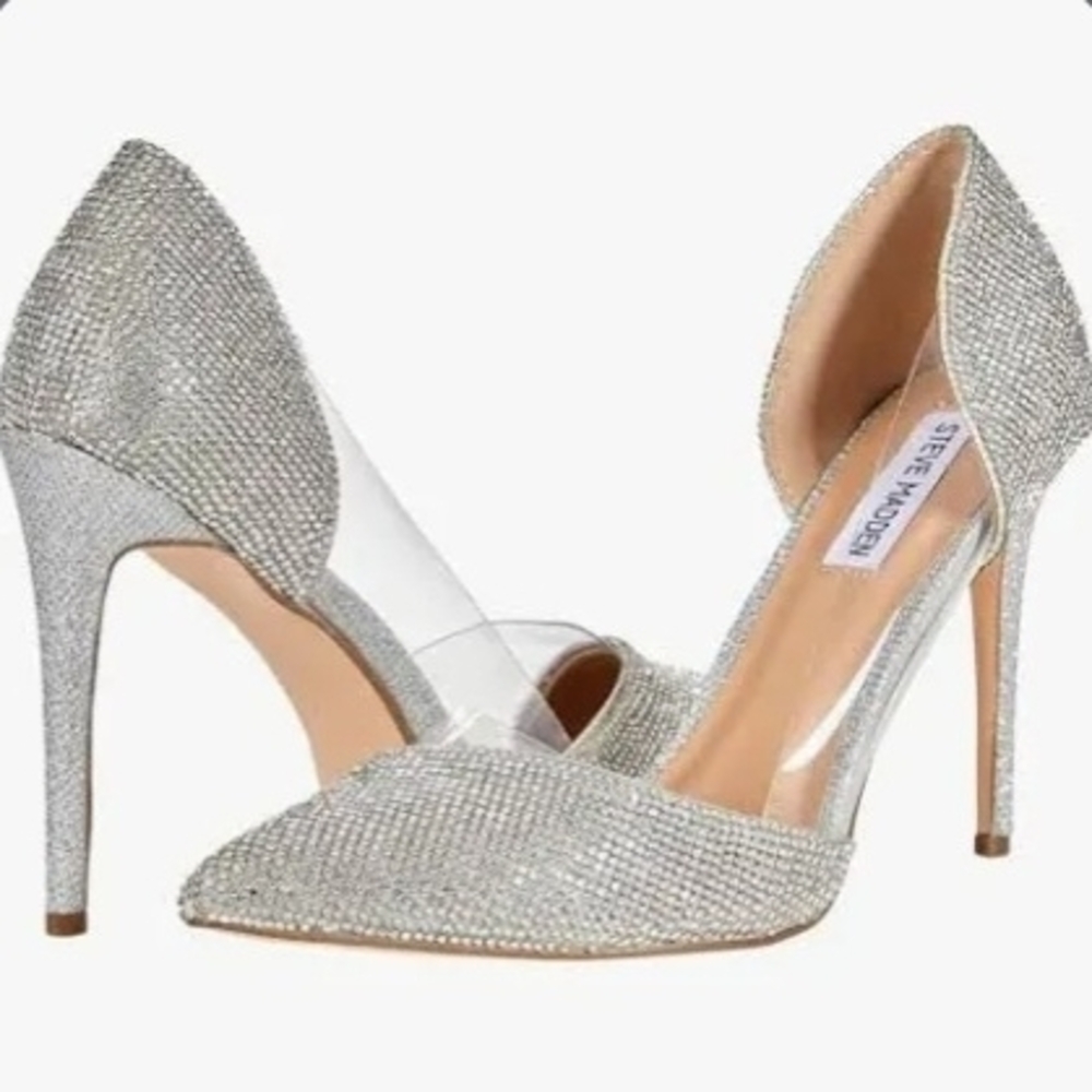 Steve Madden Silver Crystal Clear Women's Heels
